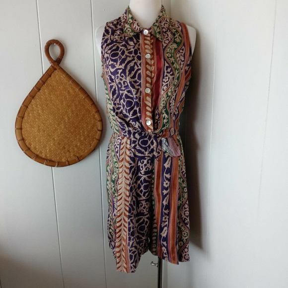 My Michelle Women's Shorts Shirt Set Biege Purple Floral Tie Front Button VTG - Picture 1 of 10